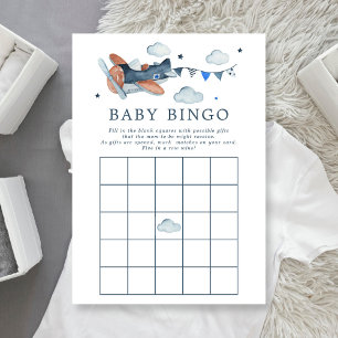 Vintage flygplan akvarell baby bingo inbjudan