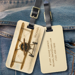 Vintage Flygplan Antique Biplan Aviation Aviator Bagagebricka