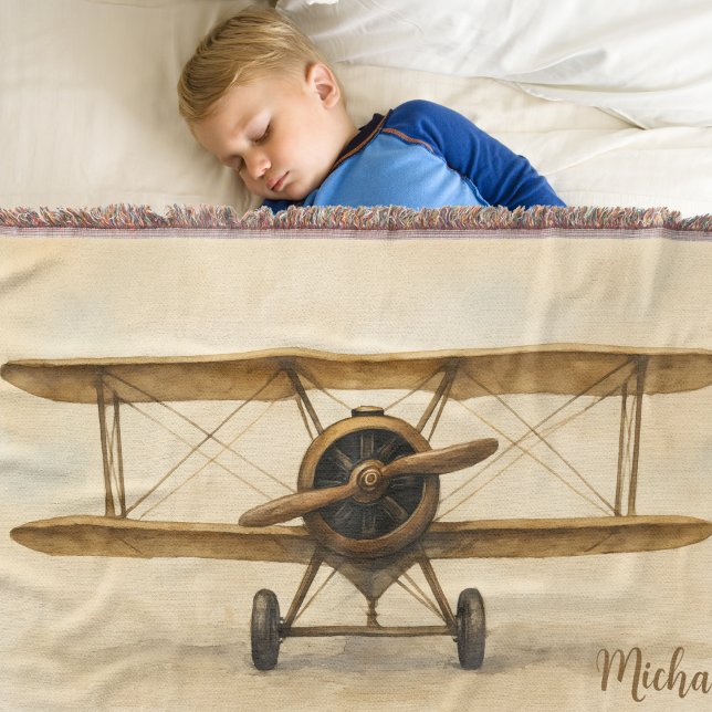 Vintage Flygplan Antique Biplan Aviation Aviator Filt (Skapare uppladdad)