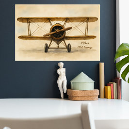 Vintage Flygplan Antique Biplan Aviation Aviator Poster