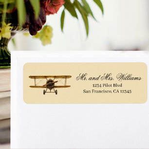 Vintage Flygplan Antique Biplane Aviation Adress Returadress Etikett