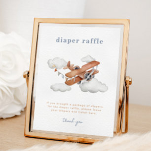 Vintage Flygplan Baby Shower Blöja Lotteri Skylt