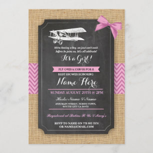 Vintage Flygplan Baby Shower Party Girl Wood Inbju Inbjudningar
