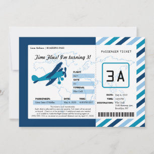 Vintage, Flygplan, Biljett vid födelsedagspass Inbjudningar
