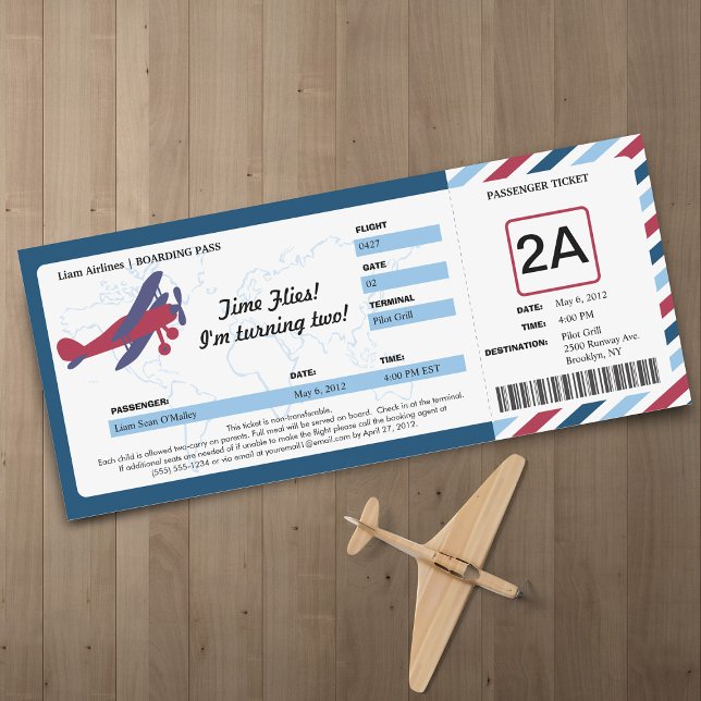 Vintage, Flygplan, Biljett vid födelsedagspass Inbjudningar (Skapare uppladdad)