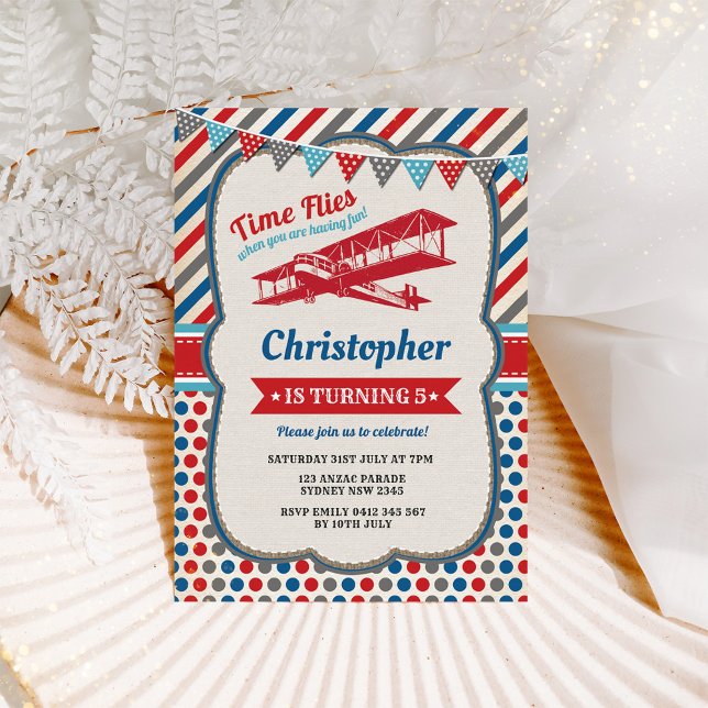 Vintage Flygplan Birthday Pilot Äventyr Inbjudan (Skapare uppladdad)