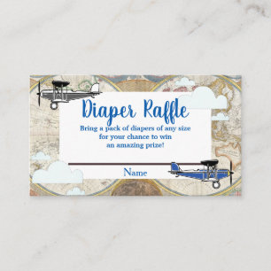 Vintage Flygplan & Clouds World Map Diaper Raffle Tilläggskort