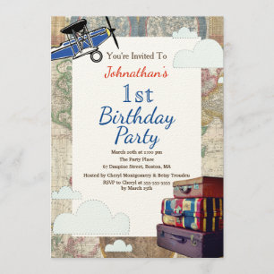 Vintage Flygplan & Clouds World Travel Baby Shower Inbjudningar