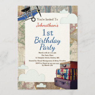 Vintage Flygplan & Clouds World Travel Baby Shower Inbjudningar