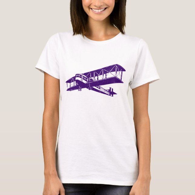 Vintage Flygplan - djup Lila T-shirt (Framsida)