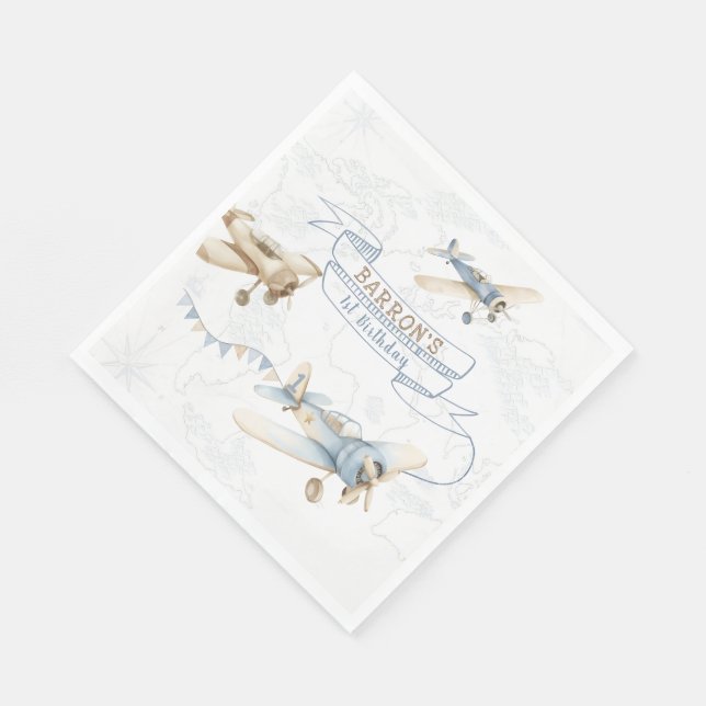 Vintage flygplan flygare pilot 1-årsdag pappersservett (Hörn)