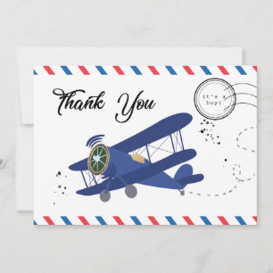Vintage Flygplan Flygplan Blue Baby Shower Tack Kort