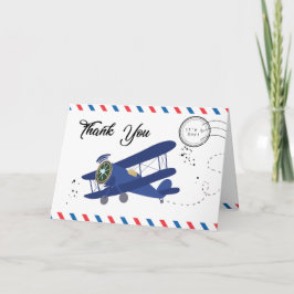 Vintage Flygplan Flygplan Blue Baby Shower Tack Kort