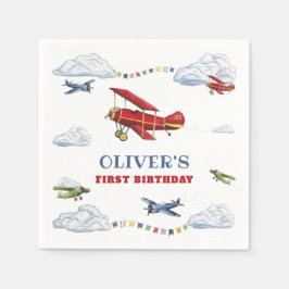 Vintage Flygplan Flygplan första födelsedag Napkin Pappersservett