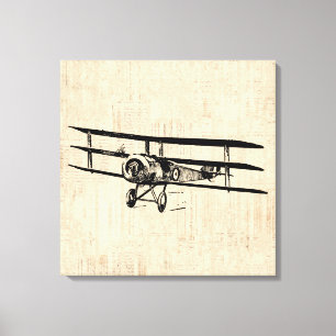 Vintage Flygplan Gamla antika Flygplan illustratio Canvastryck
