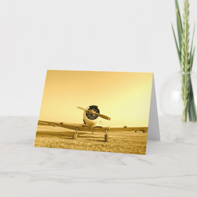 Vintage Flygplan Golden Gult Kort (Framsida)