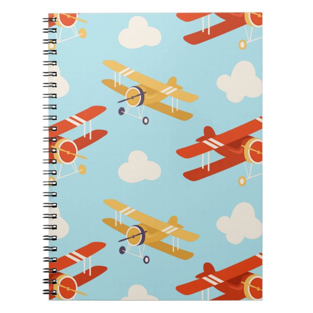 Vintage Flygplan moln Bakgrund Mönster Anteckningsbok (Framsidan)