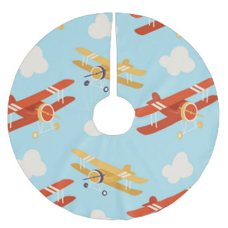 Vintage Flygplan moln Bakgrund Mönster Julgransmatta Borstad Polyester