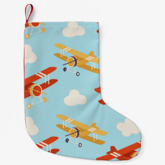 Vintage Flygplan moln Bakgrund Mönster Liten Julstrumpa