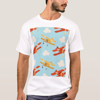 Vintage Flygplan moln Bakgrund Mönster T Shirt