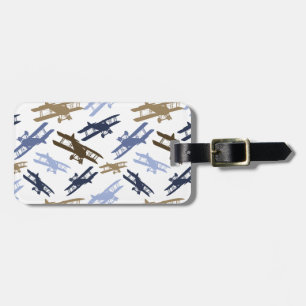 Vintage Flygplan Mönster Blue Brown Bagagebricka