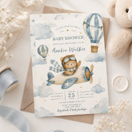 Vintage flygplan Nalle Björn Baby Shower Inbjudningar