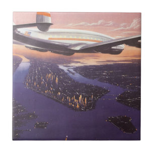 Vintage Flygplan över Hudson River, New York City Kakelplatta
