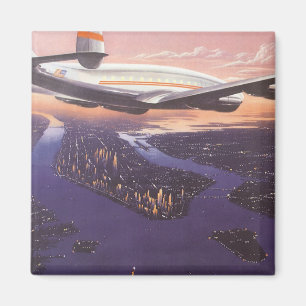 Vintage Flygplan över Hudson River, New York City Magnet
