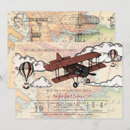 Vintage flygplan | Resa baby shower Inbjudningar