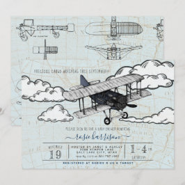 Vintage flygplan | Resa baby shower Inbjudningar