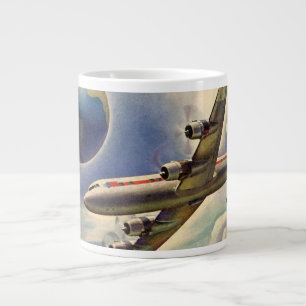 Vintage Flygplan som flyger Värld runt i moln Jumbo Mugg