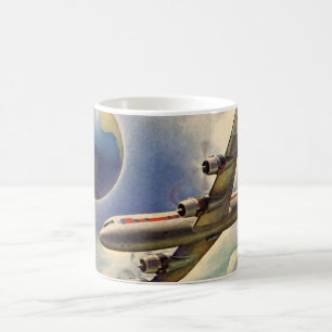 Vintage Flygplan som flyger Värld runt i moln Kaffemugg