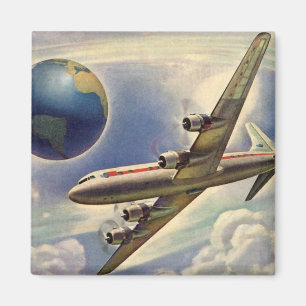 Vintage Flygplan som flyger Värld runt i moln Magnet