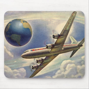 Vintage Flygplan som flyger Värld runt i moln Musmatta