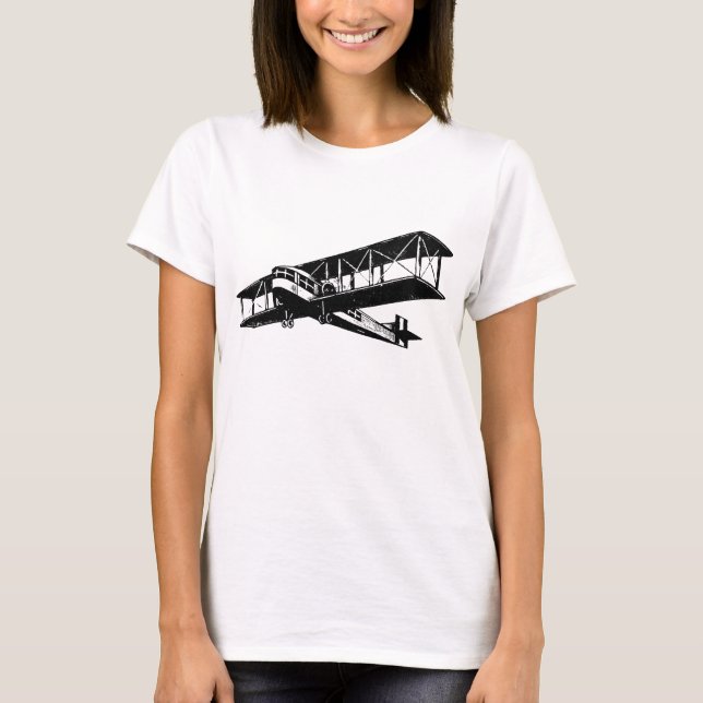 Vintage Flygplan - svart Tee Shirt (Framsida)