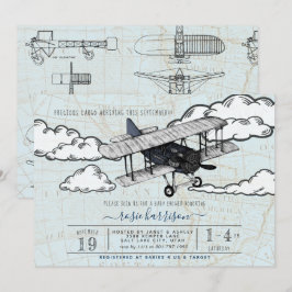 Vintage Flygplan | Travel Baby Shower Inbjudningar