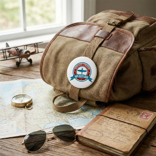Vintage Flygplan Turism Äventyr Logotyp Aviation Knapp