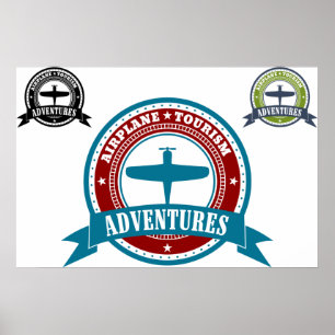 Vintage Flygplan Turism Äventyr Logotyp Aviation Poster