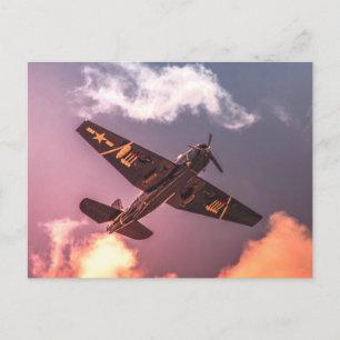 Vintage flygplan vacker himmel vykort