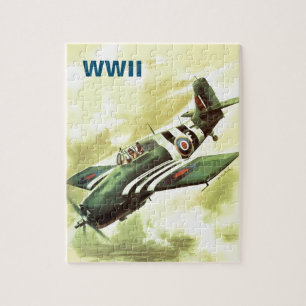 Vintage Flygplan WWII Världskrig 2 Art Färgning Pussel