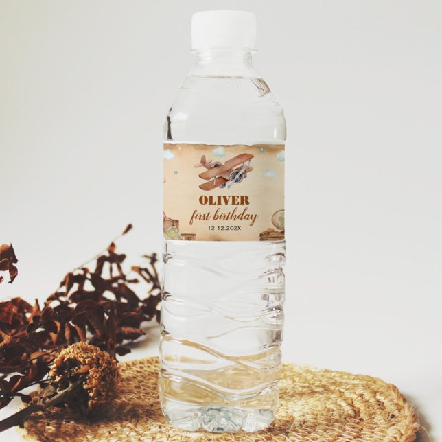 Vintage Flygplanets födelsedagsetikett Vattenflask Vattenflaskor Etikett (Skapare uppladdad)