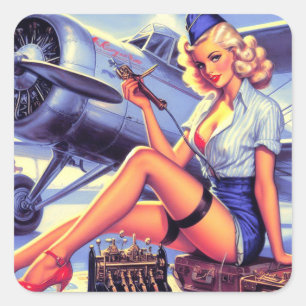 Vintage Flygplanets insticksprogram Fyrkantigt Klistermärke