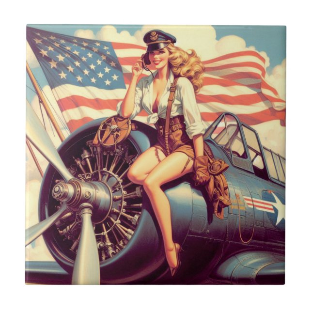 Vintage Flygplanets insticksprogram Kakelplatta (Framsidan)