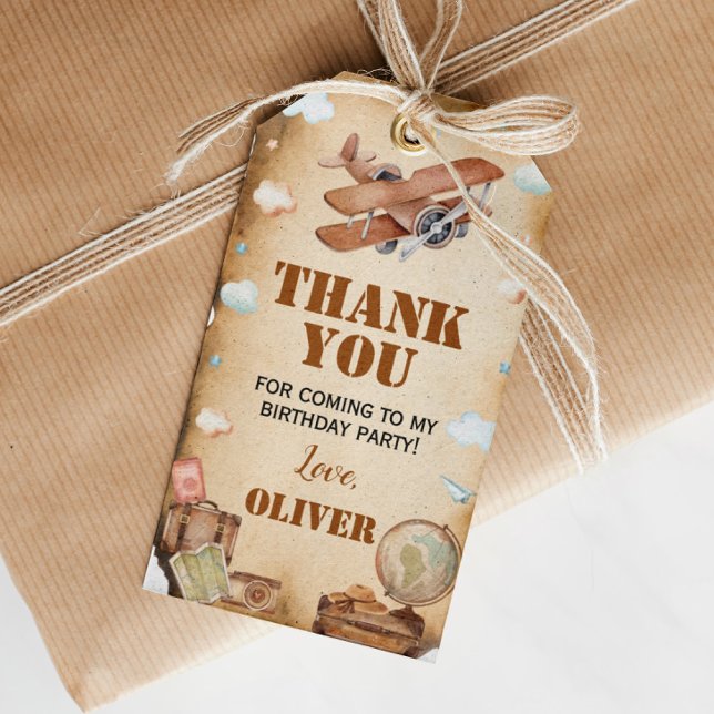 Vintage Flygplanets Märkre för födelsedag Tack Presentetikett (Skapare uppladdad)