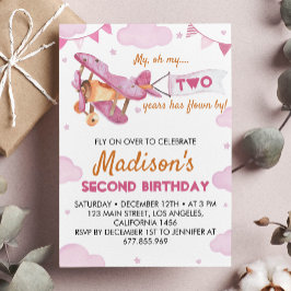Vintage Flygplanets Rosa Birthday-inbjudan Inbjudningar