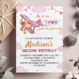 Vintage Flygplanets Rosa Birthday-inbjudan Inbjudningar