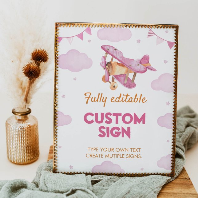 Vintage Flygplanets Rosa Flickans födelsedag Bord Poster (Skapare uppladdad)