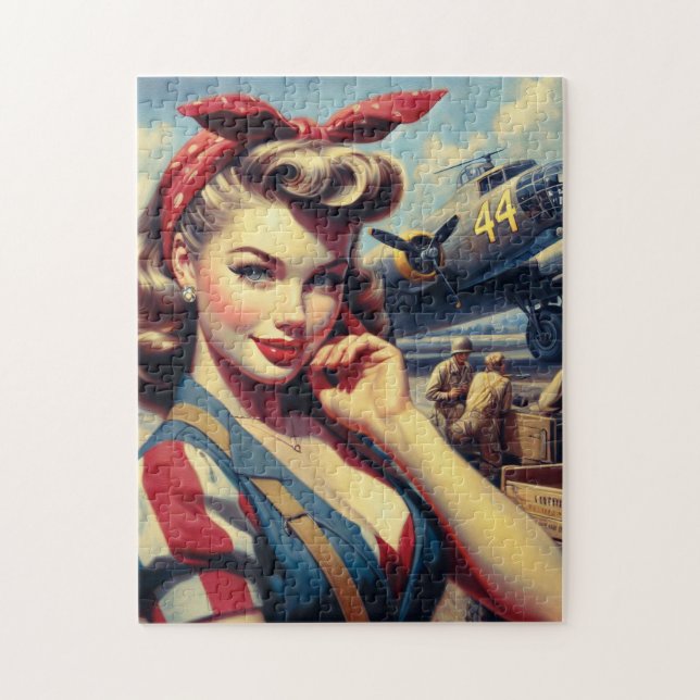 Vintage Flygplanets stift upp Pussel (Vertikal)