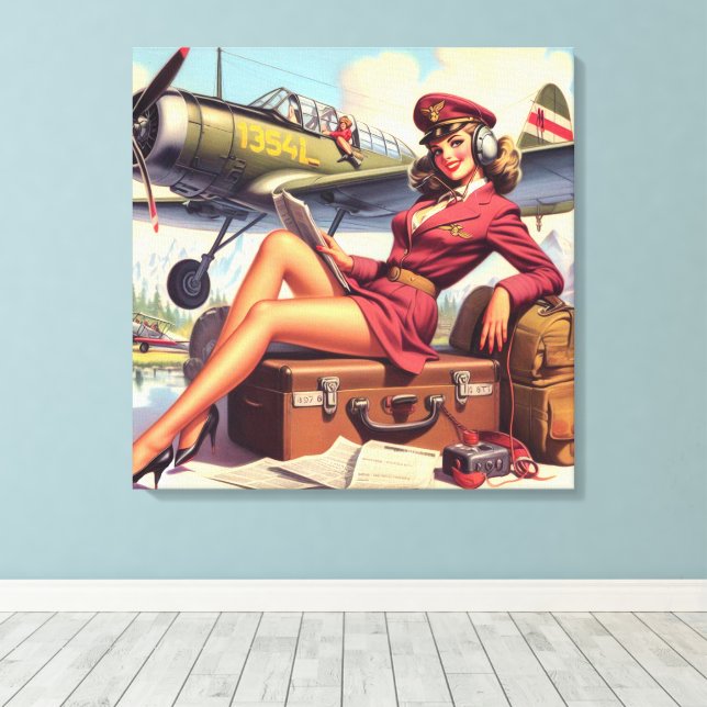 Vintage Flygplanets uppritningsillustration Canvastryck (Insitu (trägolv))