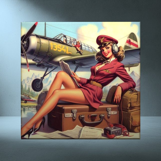 Vintage Flygplanets uppritningsillustration Kakelplatta (Skapare uppladdad)
